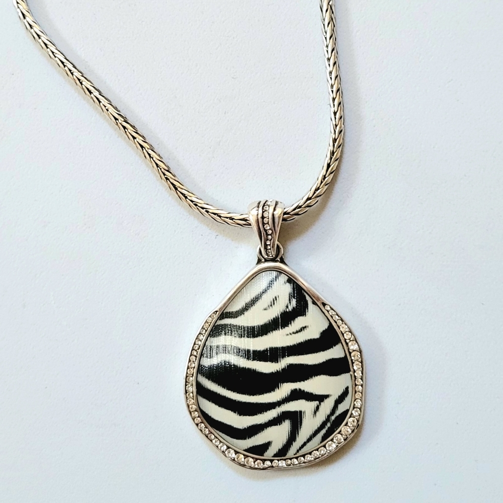 Brighton Vintage Zebra Print Large Pendant Necklace, RETIRED and RARE